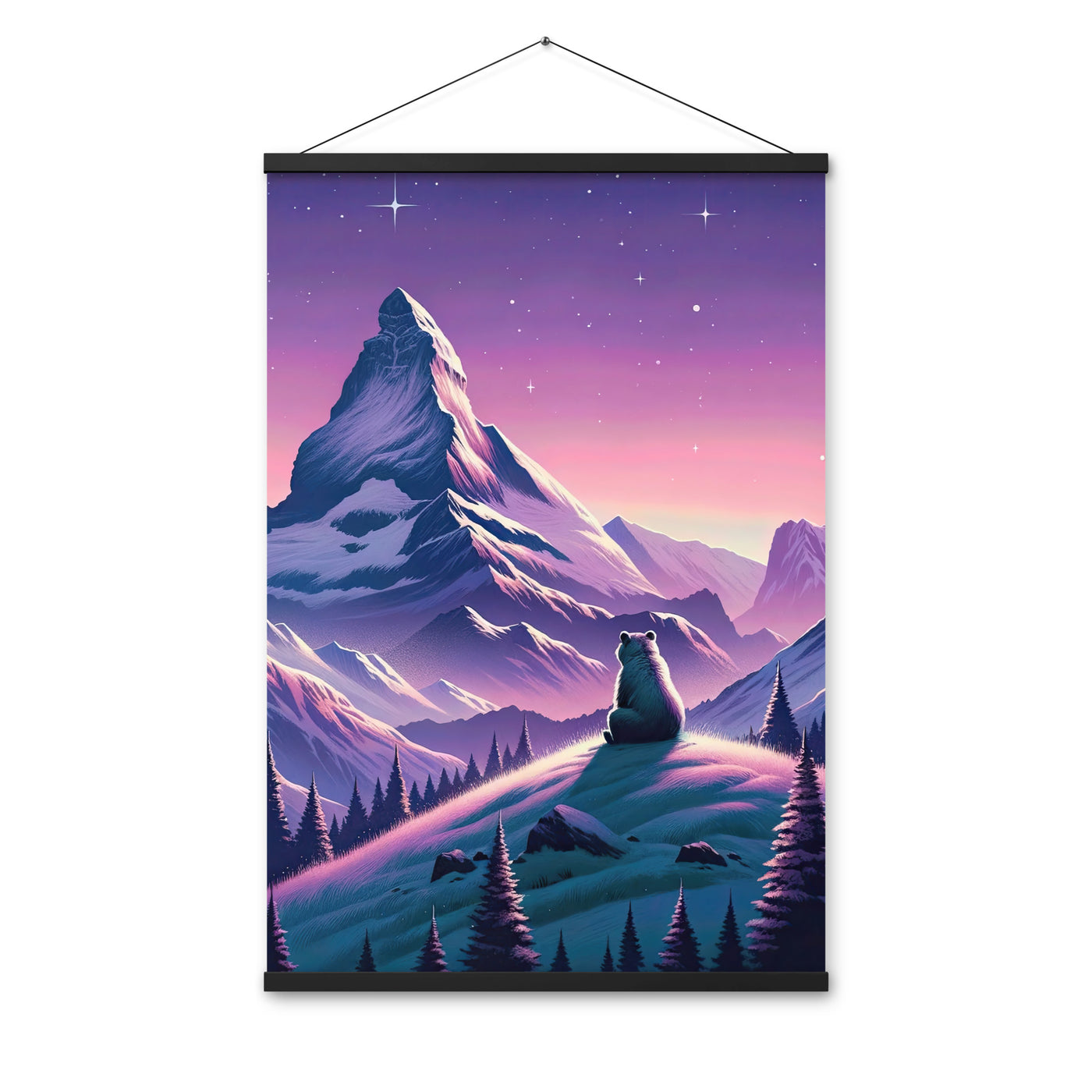 Bezaubernder Alpenabend mit Bär, lavendel-rosafarbener Himmel (AN) - Premium Poster mit Aufhängung xxx yyy zzz 61 x 91.4 cm