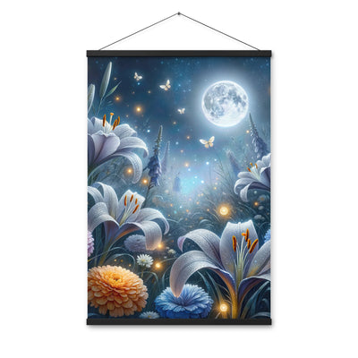 Ätherische Mondnacht auf blühender Wiese, silbriger Blumenglanz - Premium Poster mit Aufhängung camping xxx yyy zzz 61 x 91.4 cm
