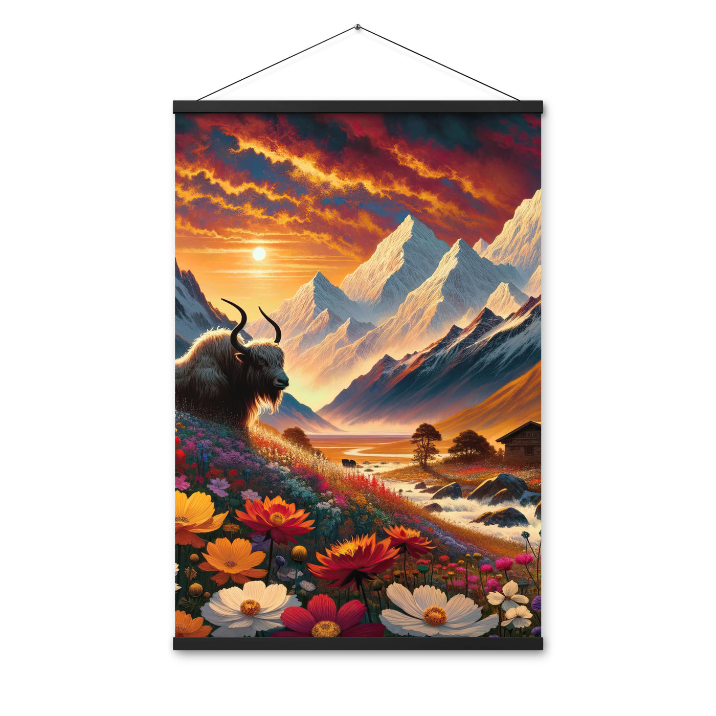 Magischer Alpenabend mit Hochlandkuh und goldener Sonnenkulisse - Premium Poster mit Aufhängung berge xxx yyy zzz 61 x 91.4 cm