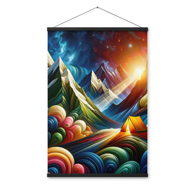 Abstrakte Bergwelt in lebendigen Farben mit Zelt - Premium Poster mit Aufhängung camping xxx yyy zzz 61 x 91.4 cm
