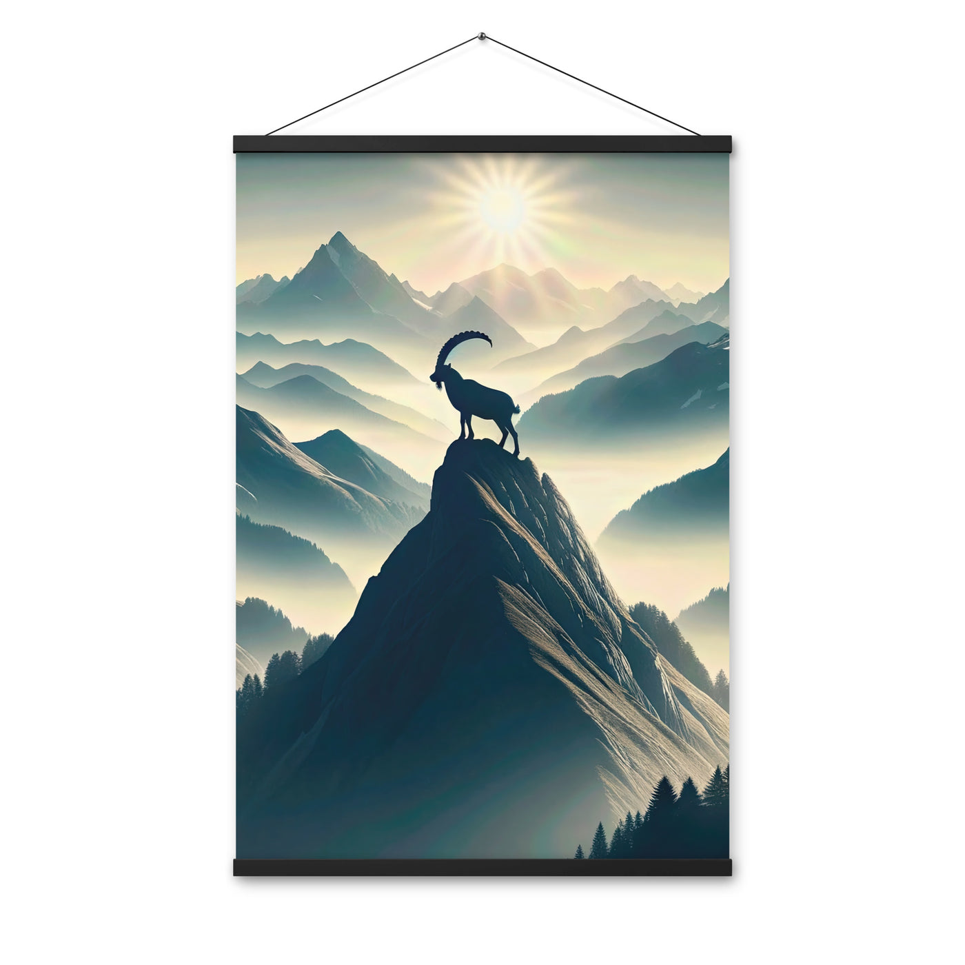 Morgendlicher Steinbock auf Alpengipfel, steile Berghänge - Premium Poster mit Aufhängung berge xxx yyy zzz 61 x 91.4 cm