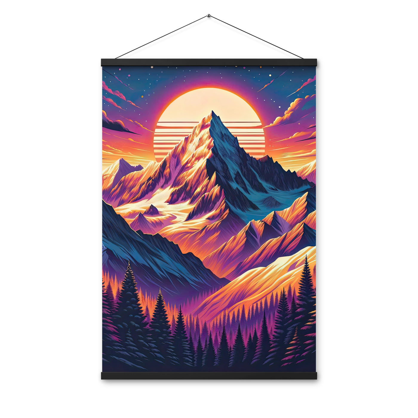 Lebendiger Alpen-Sonnenuntergang, schneebedeckte Gipfel in warmen Tönen - Premium Poster mit Aufhängung berge xxx yyy zzz 61 x 91.4 cm