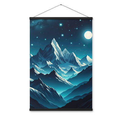 Sternenklare Nacht über den Alpen, Vollmondschein auf Schneegipfeln - Premium Poster mit Aufhängung berge xxx yyy zzz 61 x 91.4 cm