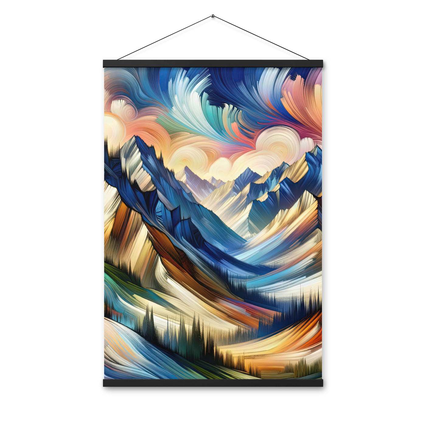Alpen in abstrakter Expressionismus-Manier, wilde Pinselstriche - Premium Poster mit Aufhängung berge xxx yyy zzz 61 x 91.4 cm
