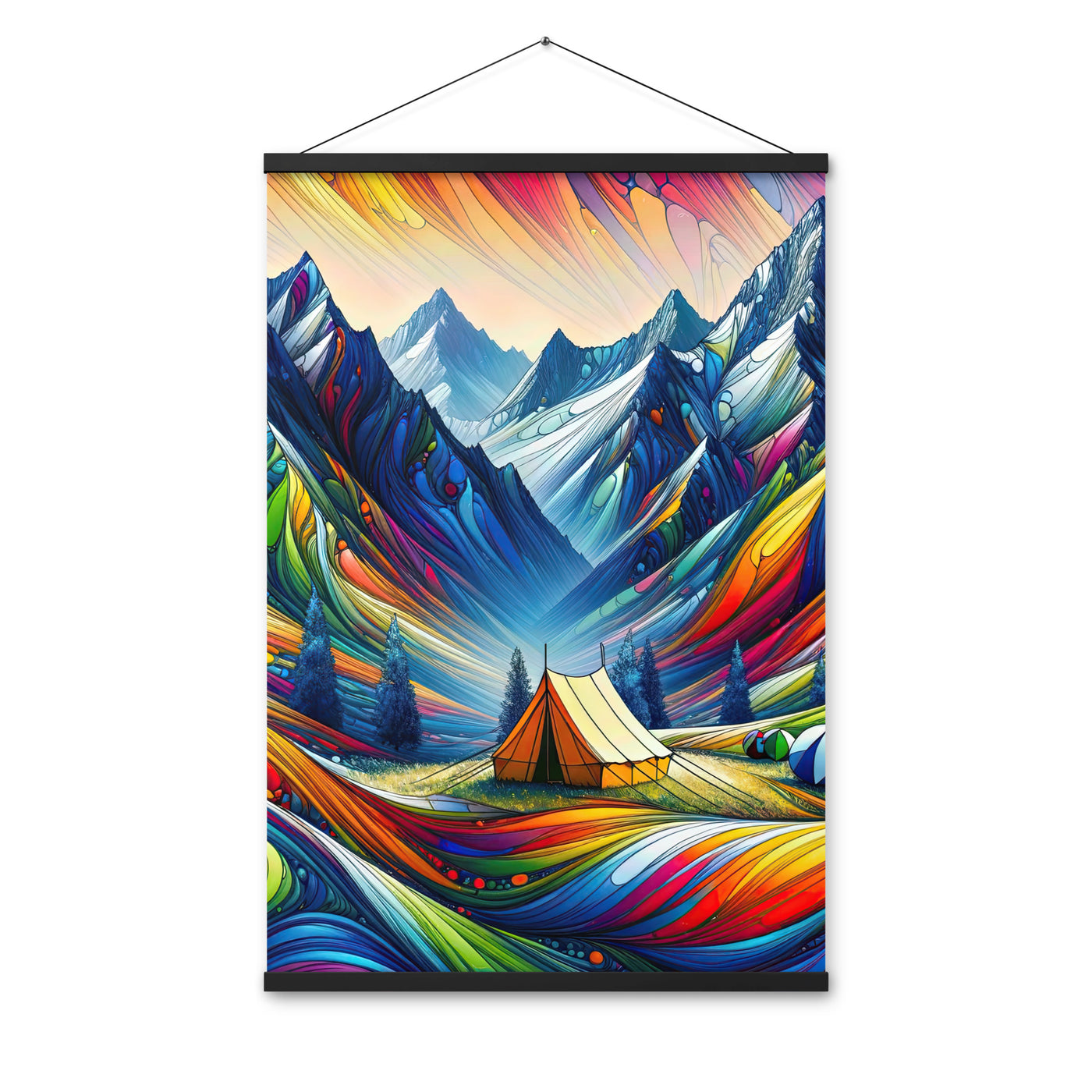Surreale Alpen in abstrakten Farben, dynamische Formen der Landschaft - Premium Poster mit Aufhängung camping xxx yyy zzz 61 x 91.4 cm