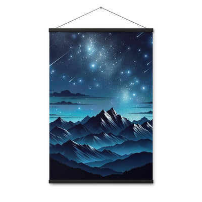 Alpen unter Sternenhimmel mit glitzernden Sternen und Meteoren - Premium Poster mit Aufhängung berge xxx yyy zzz 61 x 91.4 cm