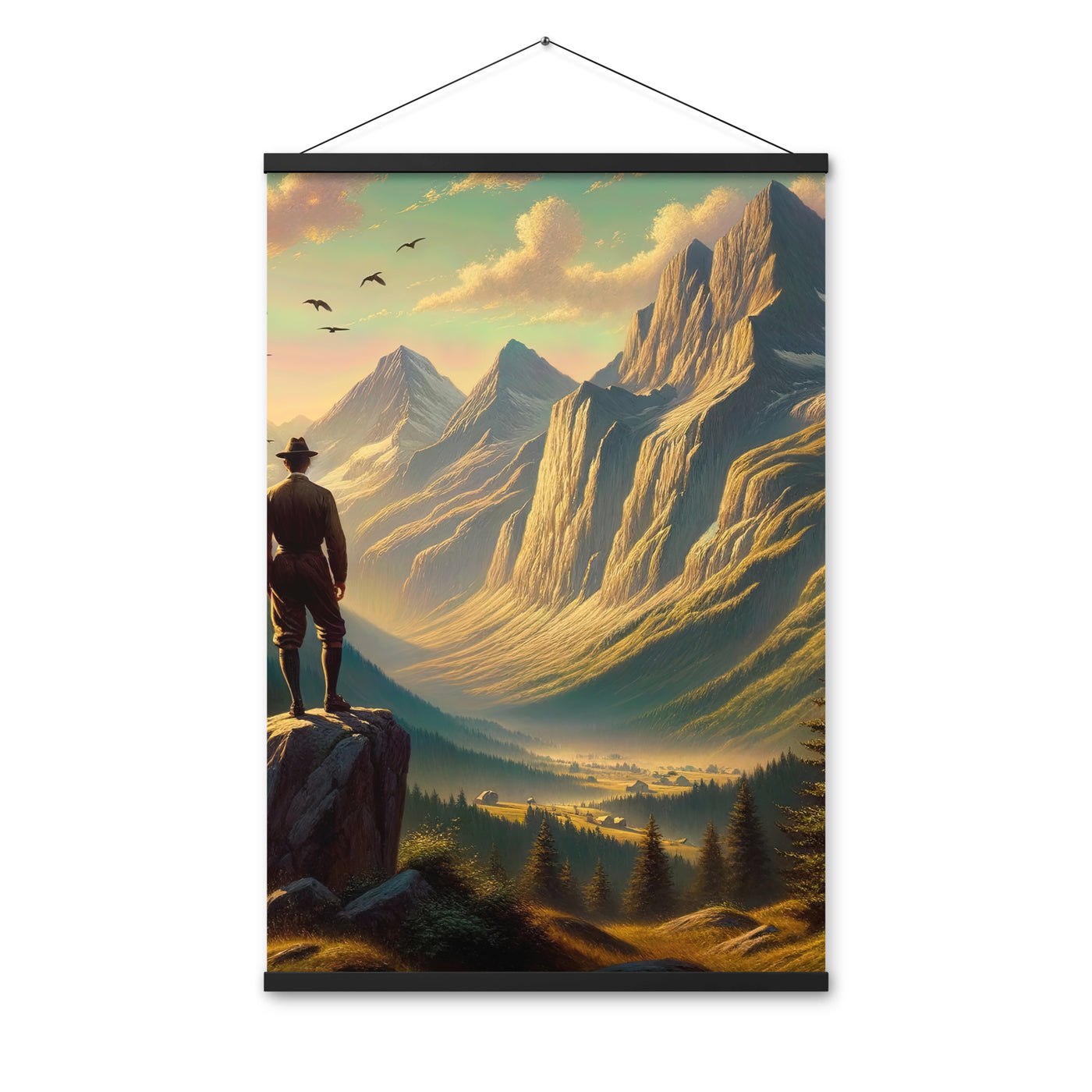 Ölgemälde eines Schweizer Wanderers in den Alpen bei goldenem Sonnenlicht - Premium Poster mit Aufhängung wandern xxx yyy zzz 61 x 91.4 cm