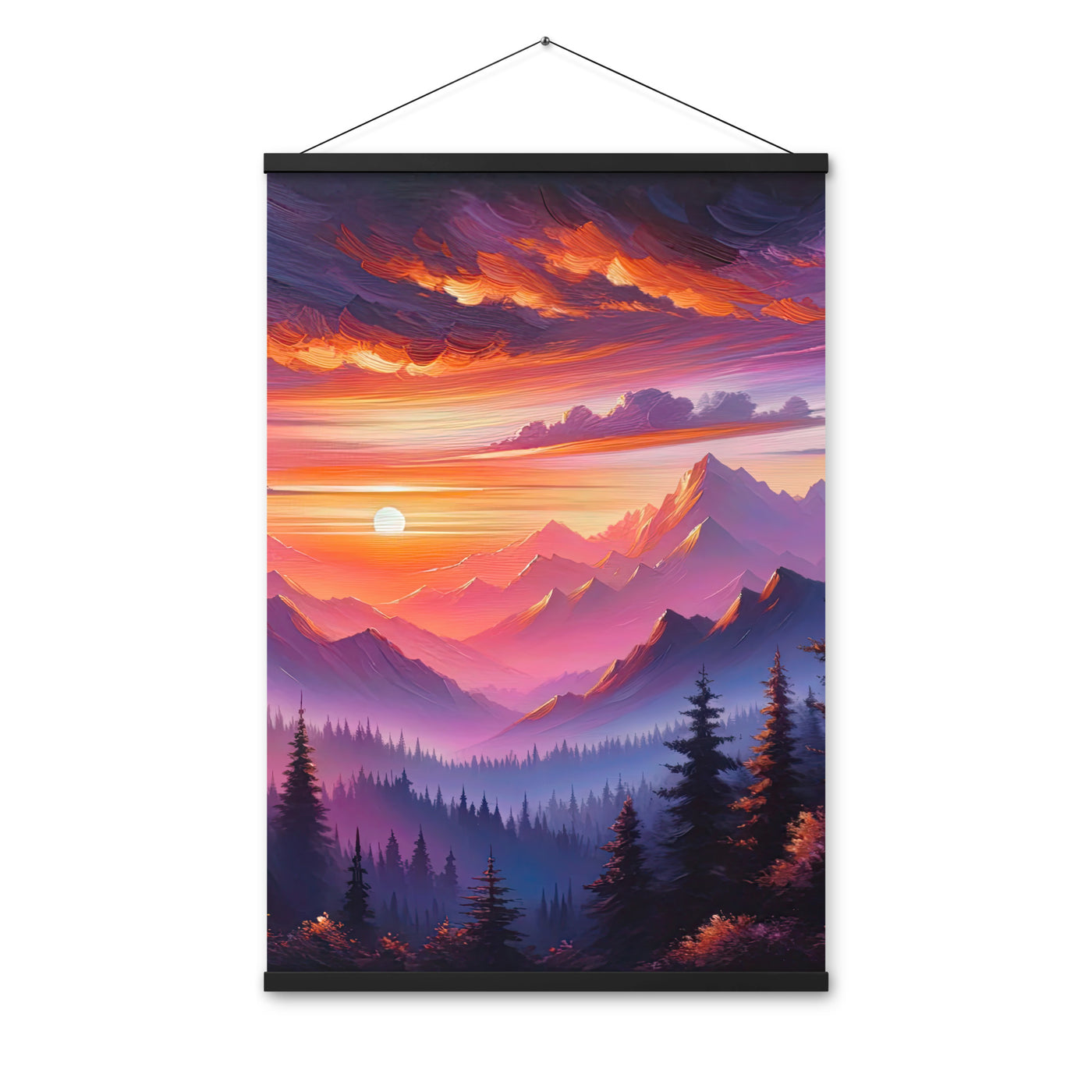 Ölgemälde der Alpenlandschaft im ätherischen Sonnenuntergang, himmlische Farbtöne - Premium Poster mit Aufhängung berge xxx yyy zzz 61 x 91.4 cm