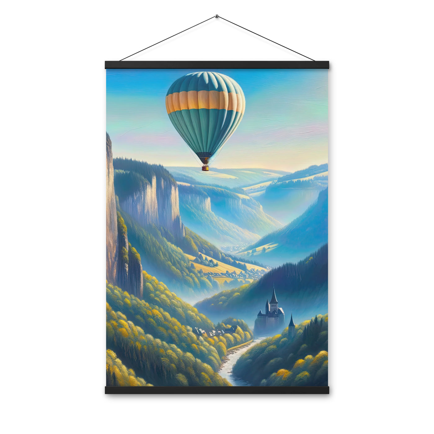 Ölgemälde einer ruhigen Szene in Luxemburg mit Heißluftballon und blauem Himmel - Premium Poster mit Aufhängung berge xxx yyy zzz 61 x 91.4 cm