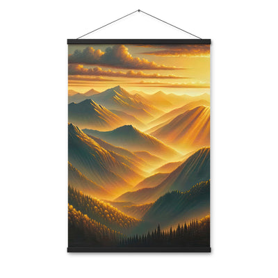 Ölgemälde der Berge in der goldenen Stunde, Sonnenuntergang über warmer Landschaft - Premium Poster mit Aufhängung berge xxx yyy zzz 61 x 91.4 cm