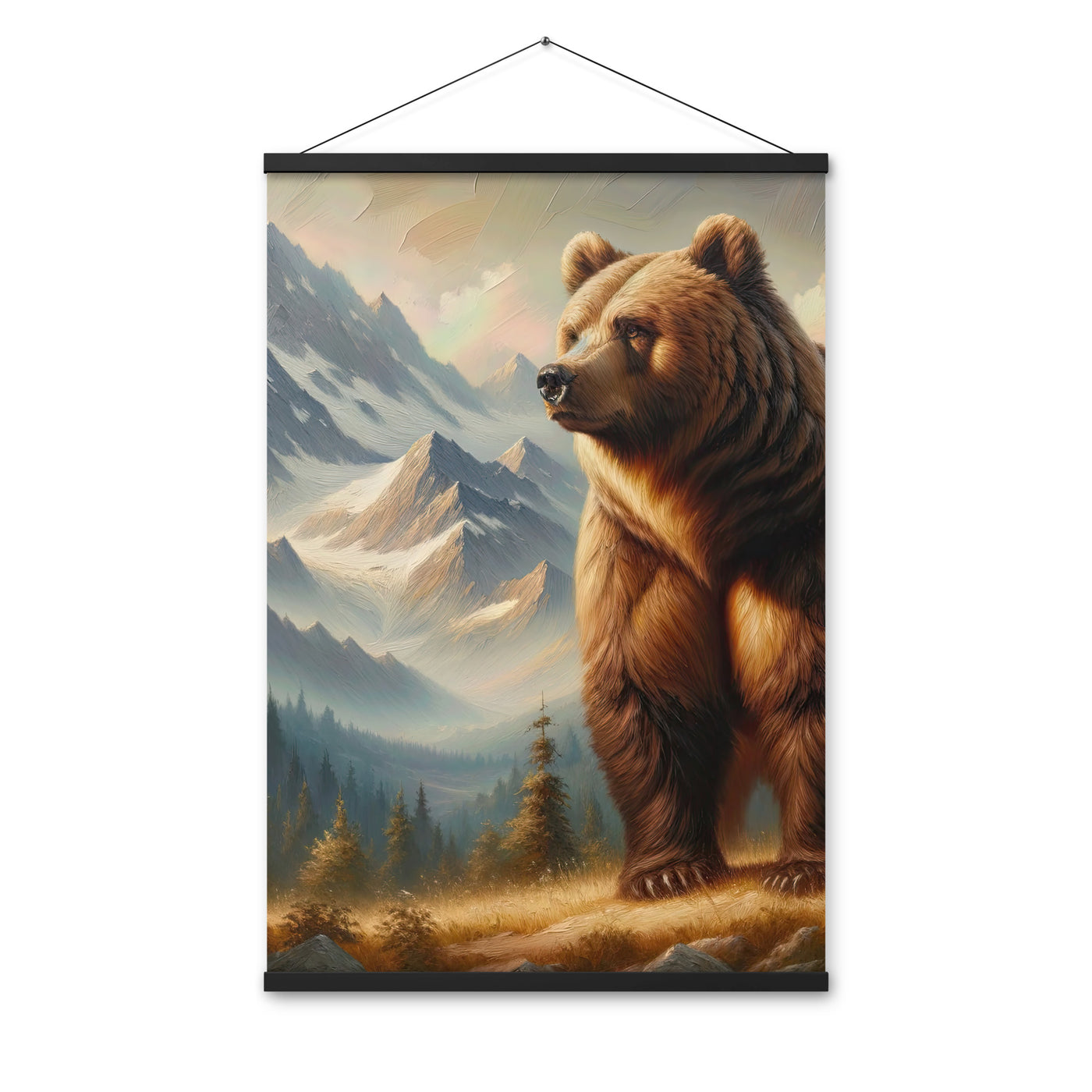Ölgemälde eines königlichen Bären vor der majestätischen Alpenkulisse - Premium Poster mit Aufhängung camping xxx yyy zzz 61 x 91.4 cm