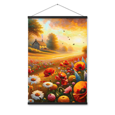 Ölgemälde eines Blumenfeldes im Sonnenuntergang, leuchtende Farbpalette - Premium Poster mit Aufhängung camping xxx yyy zzz 61 x 91.4 cm