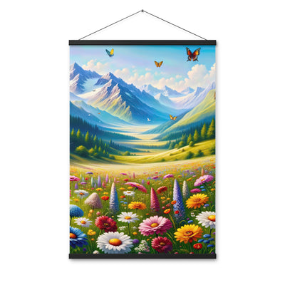 Ölgemälde einer ruhigen Almwiese, Oase mit bunter Wildblumenpracht - Premium Poster mit Aufhängung camping xxx yyy zzz 61 x 91.4 cm