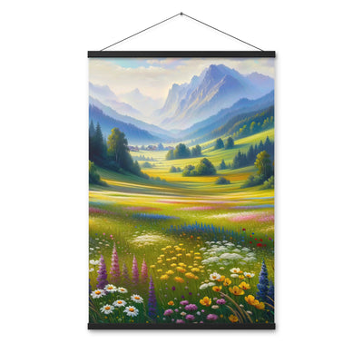 Ölgemälde einer Almwiese, Meer aus Wildblumen in Gelb- und Lilatönen - Premium Poster mit Aufhängung berge xxx yyy zzz 61 x 91.4 cm