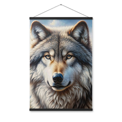 Porträt-Ölgemälde eines prächtigen Wolfes mit faszinierenden Augen (AN) - Premium Poster mit Aufhängung xxx yyy zzz 61 x 91.4 cm
