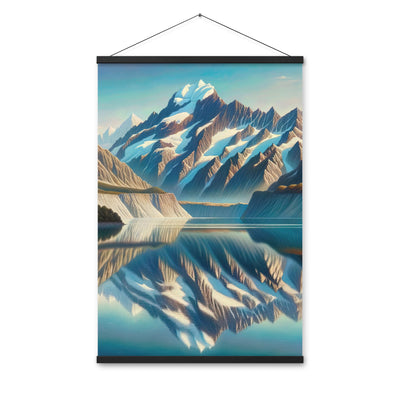 Ölgemälde eines unberührten Sees, der die Bergkette spiegelt - Premium Poster mit Aufhängung berge xxx yyy zzz 61 x 91.4 cm