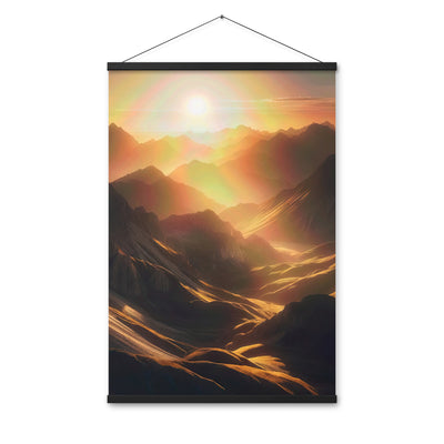 Foto der goldenen Stunde in den Bergen mit warmem Schein über zerklüftetem Gelände - Premium Poster mit Aufhängung berge xxx yyy zzz 61 x 91.4 cm