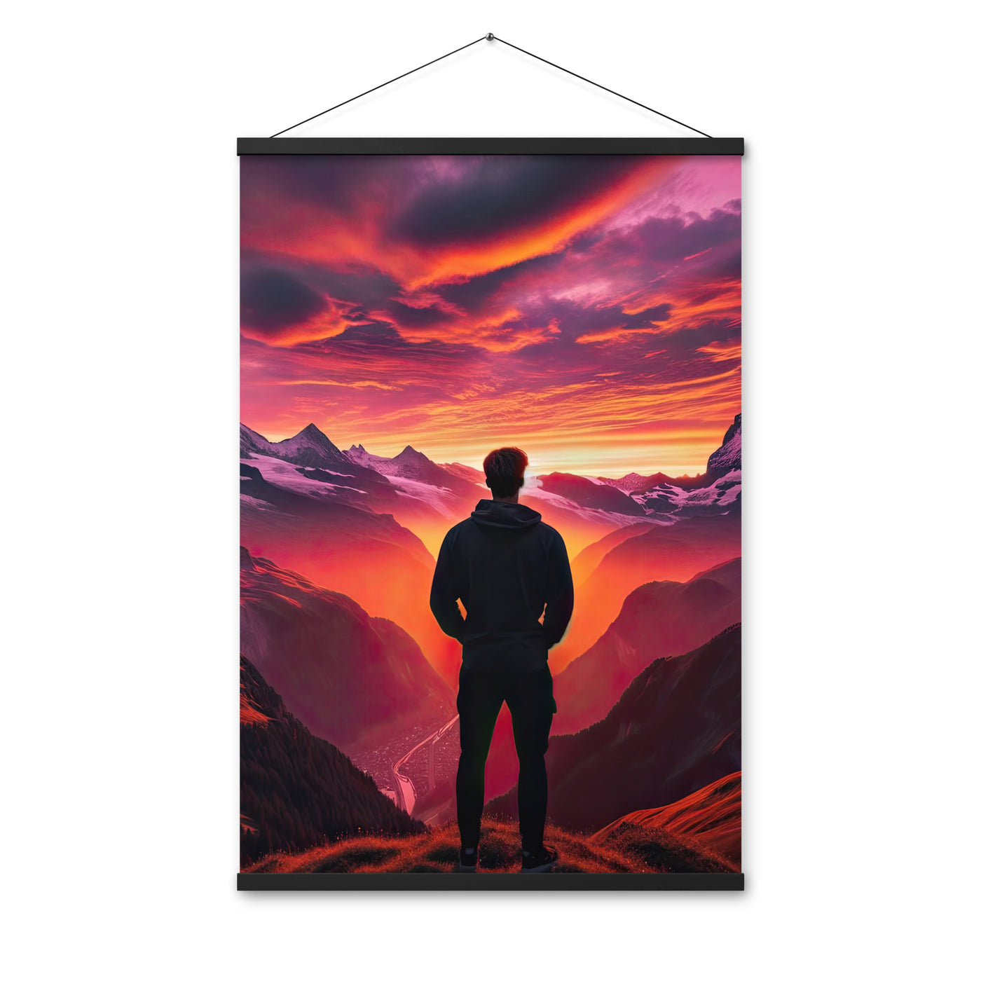 Foto der Schweizer Alpen im Sonnenuntergang, Himmel in surreal glänzenden Farbtönen - Premium Poster mit Aufhängung wandern xxx yyy zzz 61 x 91.4 cm