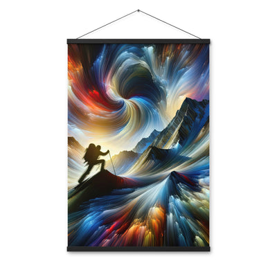 Foto der Alpen in abstrakten Farben mit Bergsteigersilhouette - Premium Poster mit Aufhängung wandern xxx yyy zzz 61 x 91.4 cm