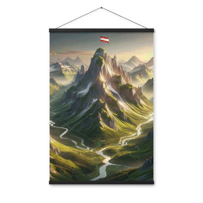 Fotorealistisches Bild der Alpen mit österreichischer Flagge, scharfen Gipfeln und grünen Tälern - Enhanced Matte Paper Poster With berge xxx yyy zzz 61 x 91.4 cm