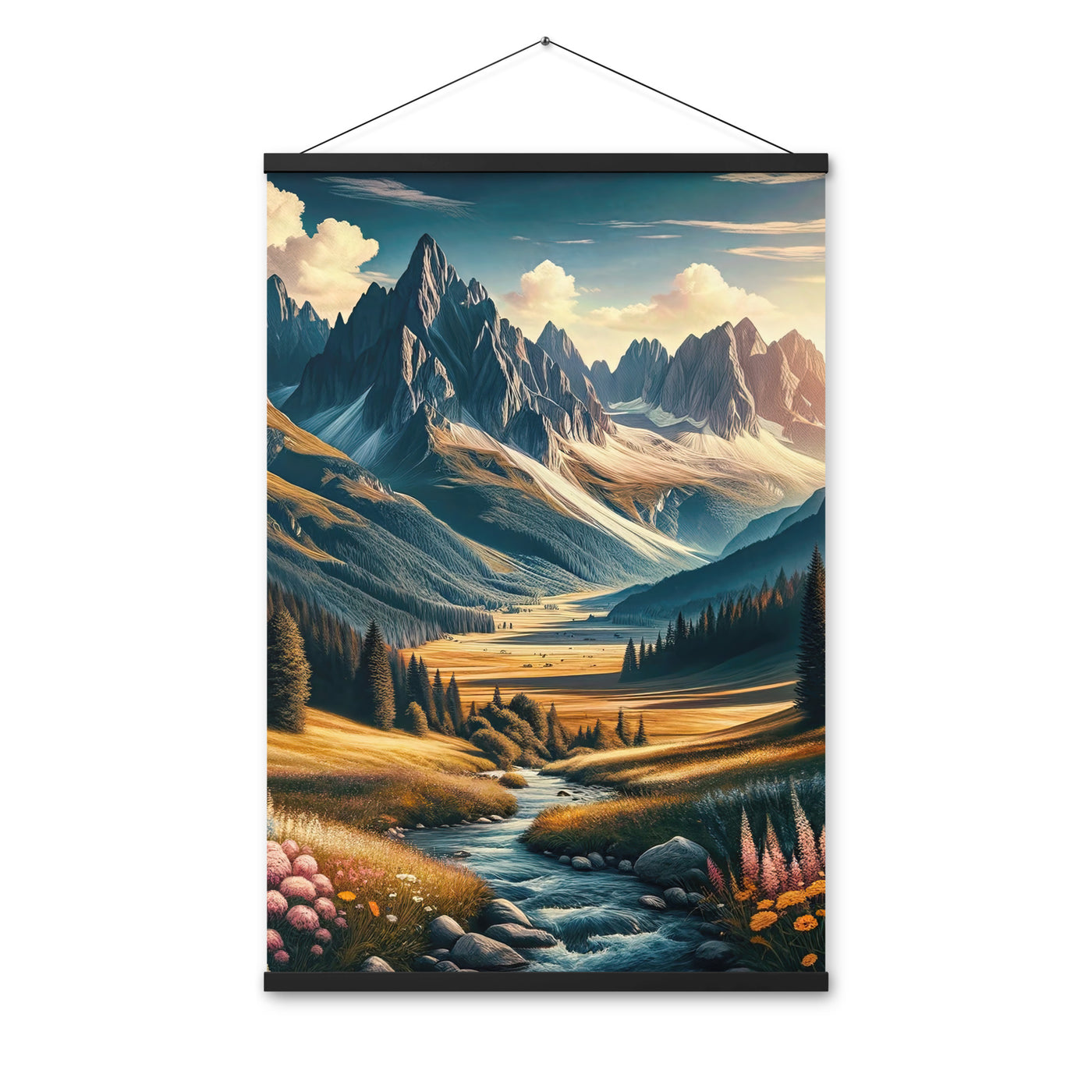 Quadratisches Kunstwerk der Alpen, majestätische Berge unter goldener Sonne - Premium Poster mit Aufhängung berge xxx yyy zzz 61 x 91.4 cm