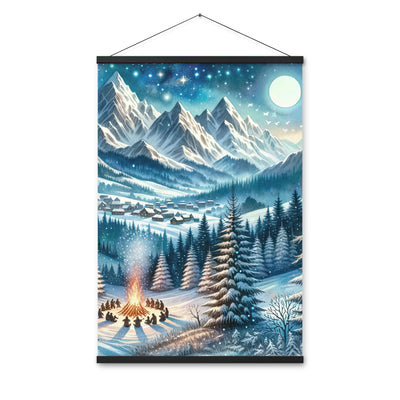 Aquarell eines Winterabends in den Alpen mit Lagerfeuer und Wanderern, glitzernder Neuschnee - Enhanced Matte Paper Poster With Hanger camping xxx yyy zzz 61 x 91.4 cm