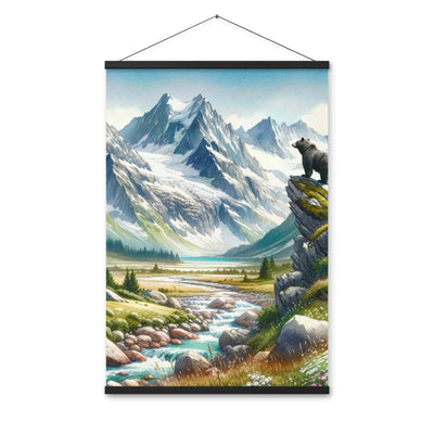 Aquarellmalerei eines Bären und der sommerlichen Alpenschönheit mit schneebedeckten Ketten - Enhanced Matte Paper Poster With Hanger camping xxx yyy zzz 61 x 91.4 cm