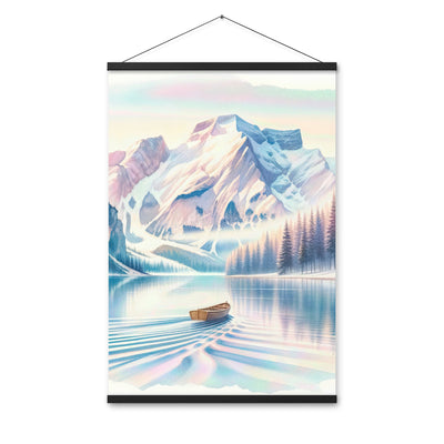 Aquarell eines klaren Alpenmorgens, Boot auf Bergsee in Pastelltönen - Premium Poster mit Aufhängung berge xxx yyy zzz 61 x 91.4 cm