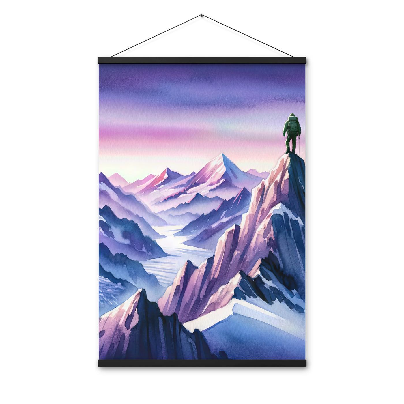 Aquarell eines Bergsteigers auf einem Alpengipfel in der Abenddämmerung - Premium Poster mit Aufhängung wandern xxx yyy zzz 61 x 91.4 cm
