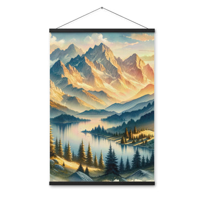 Aquarell der Alpenpracht bei Sonnenuntergang, Berge im goldenen Licht - Premium Poster mit Aufhängung berge xxx yyy zzz 61 x 91.4 cm