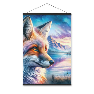 Aquarellporträt eines Fuchses im Dämmerlicht am Bergsee - Premium Poster mit Aufhängung camping xxx yyy zzz 61 x 91.4 cm