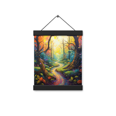 Wald und Wanderweg - Bunte, farbenfrohe Malerei - Premium Poster mit Aufhängung camping xxx 20.3 x 25.4 cm