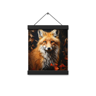 Fuchs Porträt und Herbstblätter - Malerei - Premium Poster mit Aufhängung camping xxx 20.3 x 25.4 cm