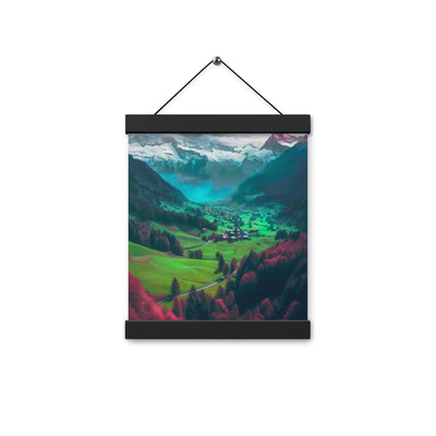 Berglandschaft und Dorf - Fotorealistische Malerei - Premium Poster mit Aufhängung berge xxx 20.3 x 25.4 cm