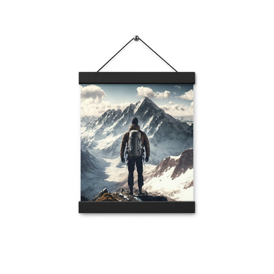 Wanderer auf Berg von hinten - Malerei - Premium Poster mit Aufhängung berge xxx Black 20.3 x 25.4 cm