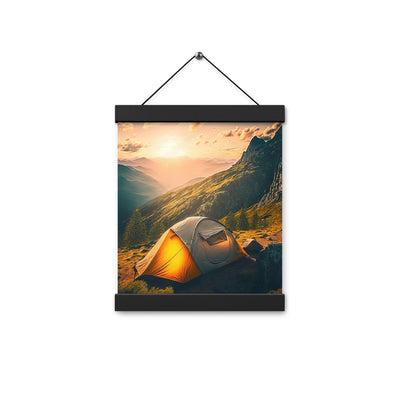 Zelt auf Berg im Sonnenaufgang - Landschafts - Premium Poster mit Aufhängung camping xxx 20.3 x 25.4 cm