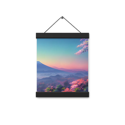Berg und Wald mit pinken Bäumen - Landschaftsmalerei - Premium Poster mit Aufhängung berge xxx Black 20.3 x 25.4 cm