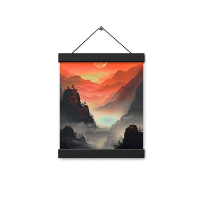 Gebirge, rote Farben und Nebel - Episches Kunstwerk - Premium Poster mit Aufhängung berge xxx 20.3 x 25.4 cm