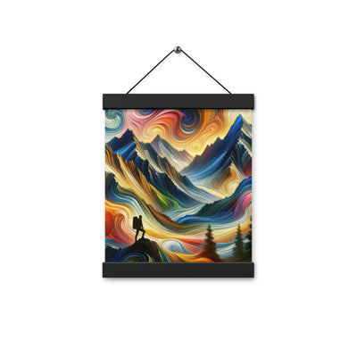 Abstraktes Kunstgemälde der Alpen mit wirbelnden, lebendigen Farben und dynamischen Mustern. Wanderer Silhouette - Enhanced Matte Paper wandern xxx yyy zzz 20.3 x 25.4 cm