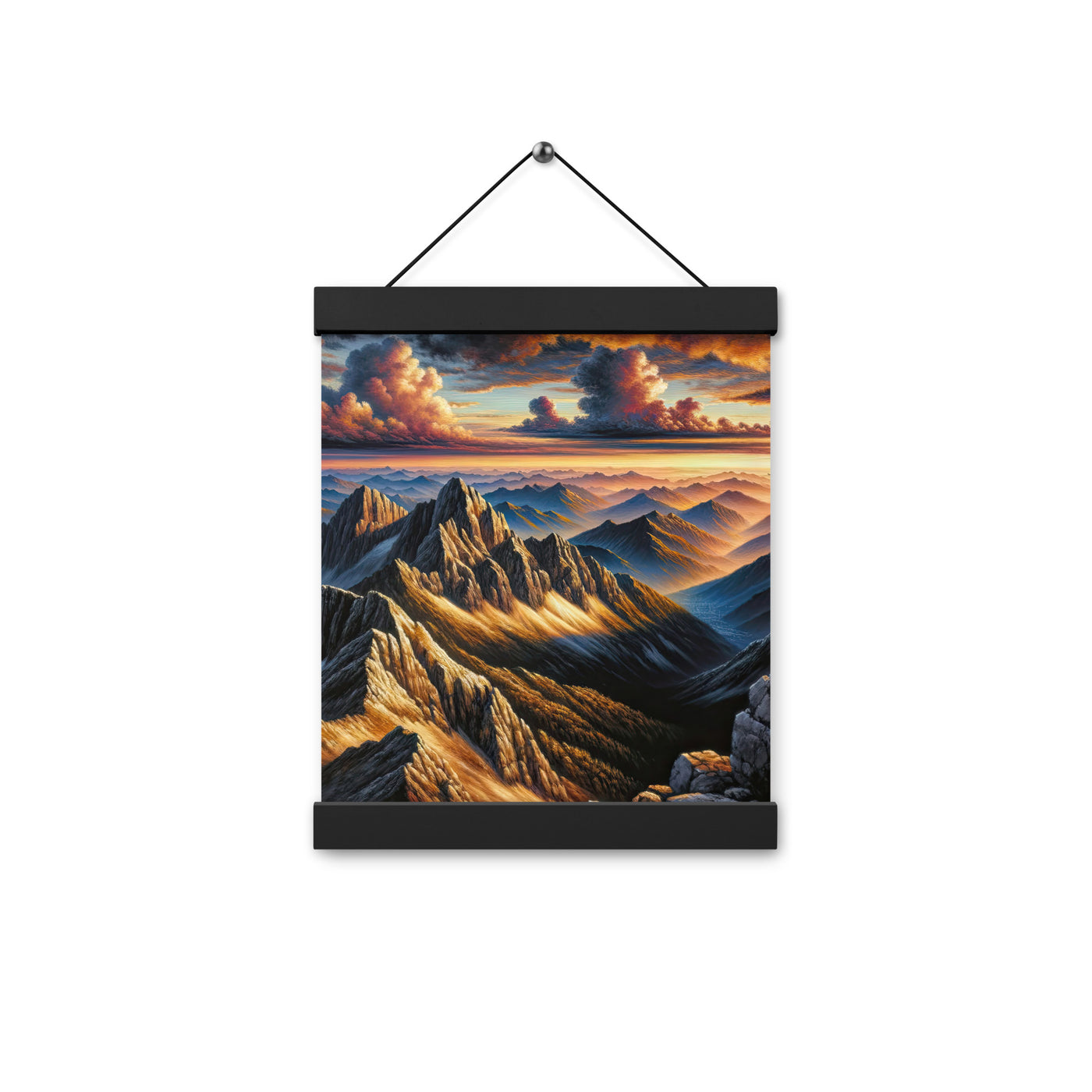 Alpen in Abenddämmerung: Acrylgemälde mit beleuchteten Berggipfeln - Premium Poster mit Aufhängung berge xxx yyy zzz 20.3 x 25.4 cm
