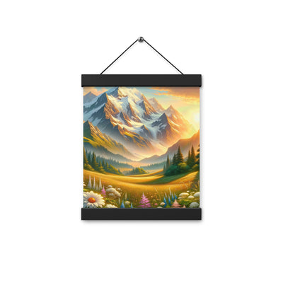 Heitere Alpenschönheit: Schneeberge und Wildblumenwiesen - Premium Poster mit Aufhängung berge xxx yyy zzz 20.3 x 25.4 cm