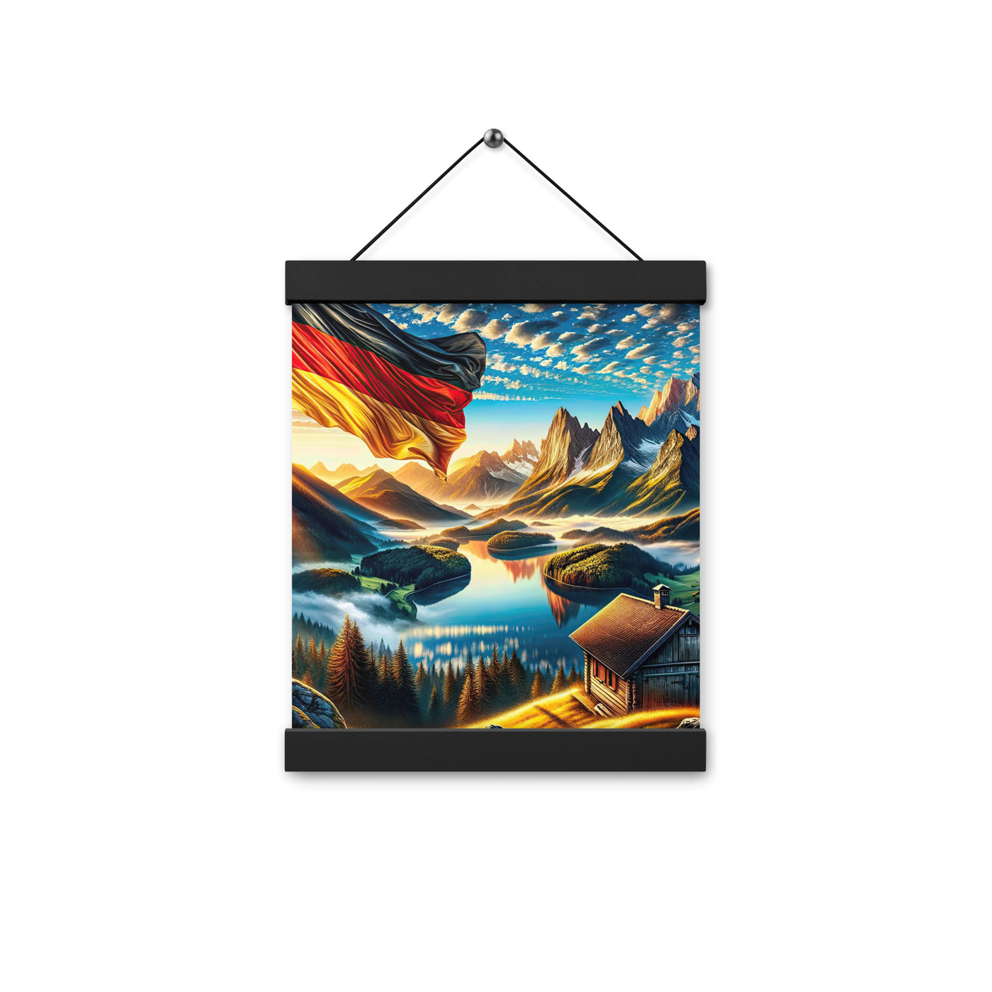 Alpen Gebirge im Morgenlicht: Kunstwerk mit Deutsche Flagge - Premium Poster mit Aufhängung berge xxx yyy zzz 20.3 x 25.4 cm
