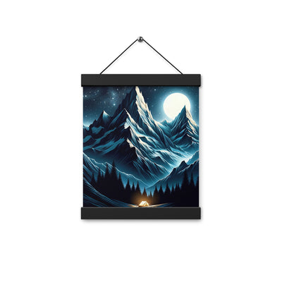 Alpennacht mit Zelt: Mondglanz auf Gipfeln und Tälern, sternenklarer Himmel - Premium Poster mit Aufhängung berge xxx yyy zzz 20.3 x 25.4 cm