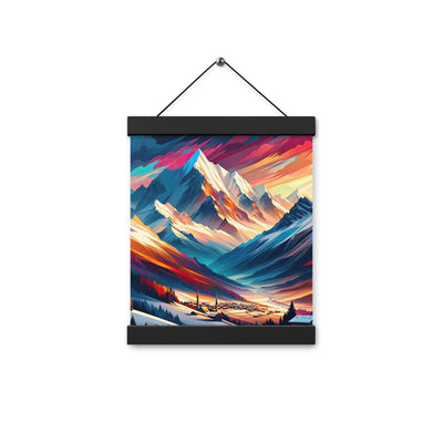 Moderne geometrische Alpen Kunst: Warmer Sonnenuntergangs Schein auf Schneegipfeln - Premium Poster mit Aufhängung berge xxx yyy zzz 20.3 x 25.4 cm