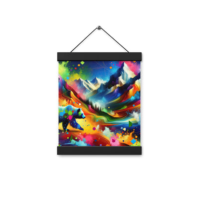 Neonfarbener Alpen Bär in abstrakten geometrischen Formen - Premium Poster mit Aufhängung camping xxx yyy zzz 20.3 x 25.4 cm