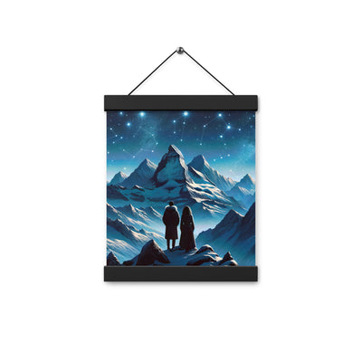 Alpenwinternacht: Digitale Kunst mit Wanderern in Bergen und Sternenhimmel - Premium Poster mit Aufhängung wandern xxx yyy zzz 20.3 x 25.4 cm