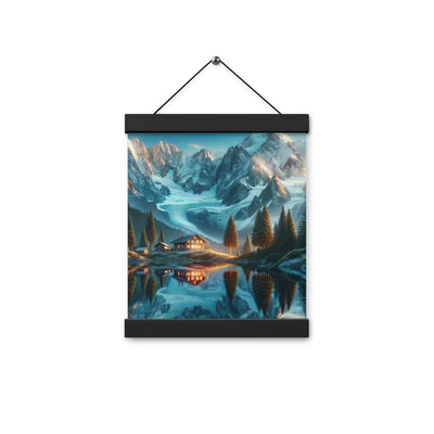 Stille Alpenmajestätik: Digitale Kunst mit Schnee und Bergsee-Spiegelung - Premium Poster mit Aufhängung berge xxx yyy zzz 20.3 x 25.4 cm