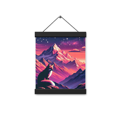 Fuchs im dramatischen Sonnenuntergang: Digitale Bergillustration in Abendfarben - Premium Poster mit Aufhängung camping xxx yyy zzz 20.3 x 25.4 cm