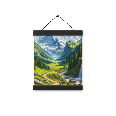 Wanderer in den Bergen und Wald: Digitale Malerei mit grünen kurvenreichen Pfaden - Premium Poster mit Aufhängung wandern xxx yyy zzz 20.3 x 25.4 cm