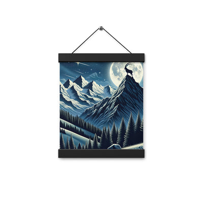 Steinbock in Alpennacht, silberne Berge und Sternenhimmel - Premium Poster mit Aufhängung berge xxx yyy zzz 20.3 x 25.4 cm